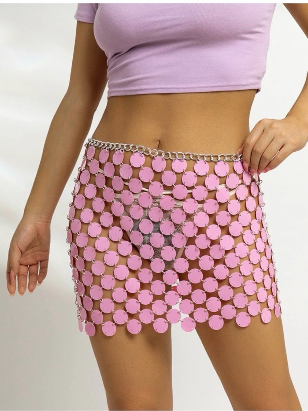 Pink disco Sequin Chain Mini Skirt - Picture 4 of 7